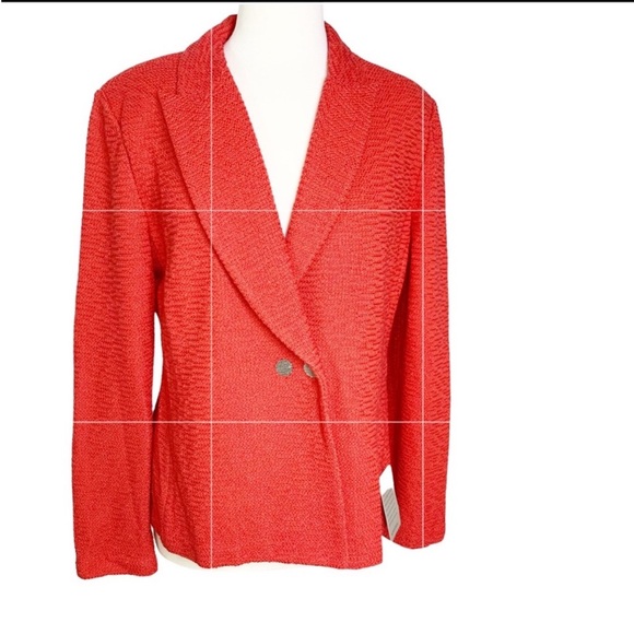 St. John Collection Wool Textured Knit Peak Collar Blazer Coral 10 - Picture 5 of 9